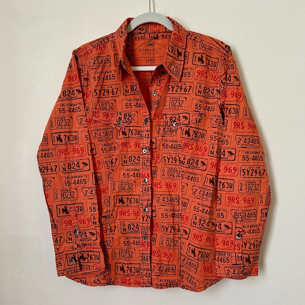 Barn Fly Trading Patterned Long Sleeve Button Up Shirt Size Large